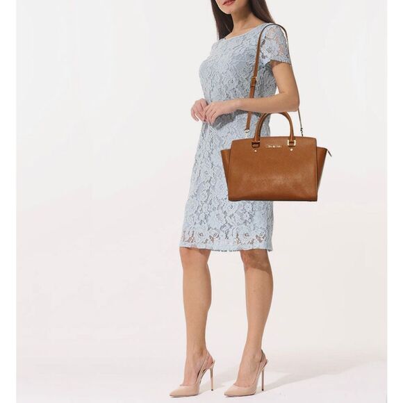 Michael Kors Large Saffiano Leather Selma Satchel Handbag Luggage Brown - Picture 4 of 16